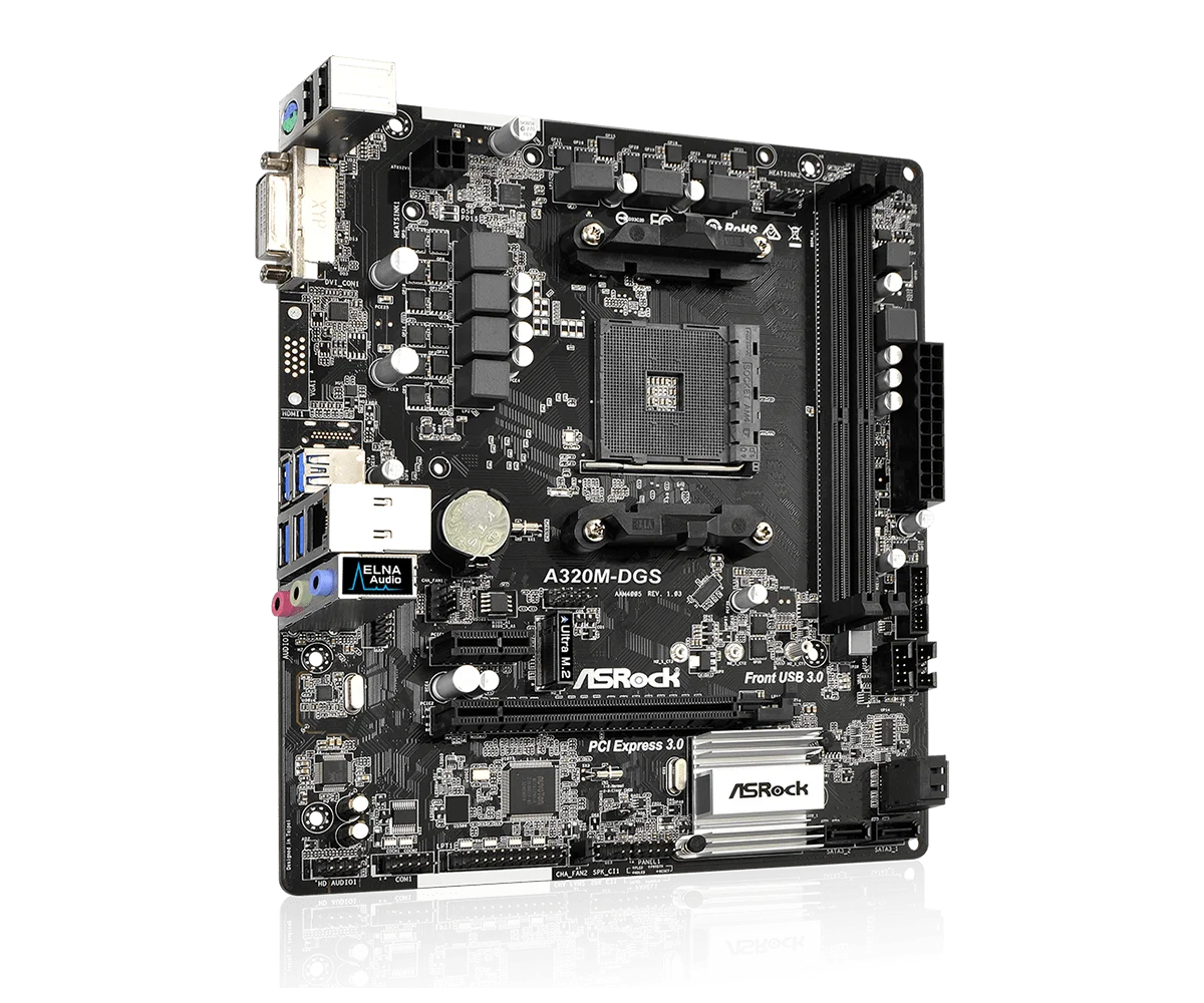 Imagem -03 - Placa-mãe Amd A320 A320m Ddr4 32gb Suporte Ryzen 5600 4600g Pro 1500 3200g 5700x 5300ge Micro Atx Asrock-a320m-dgs