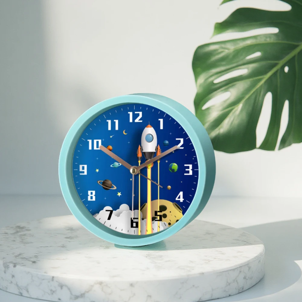 Space Rocket Alarm Clock for Kids Silent Quartz Desk Clock Battery Operated Bedside Timer for Bedroom Room Decor Easy to Read