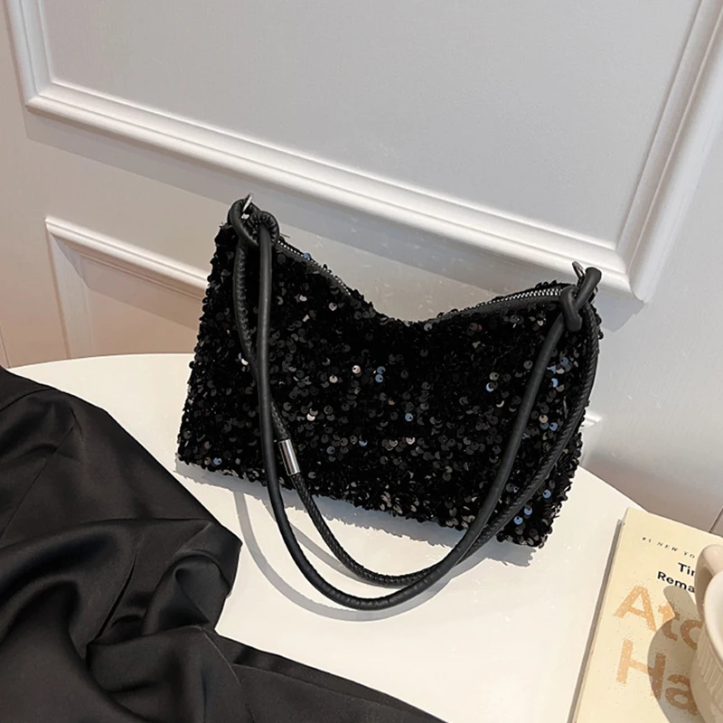 Fashion Women Bags Bags Shoulder Sequins Crossbody Bag Simple Pure Color Zipper Women\'s Holiday Party Handbag