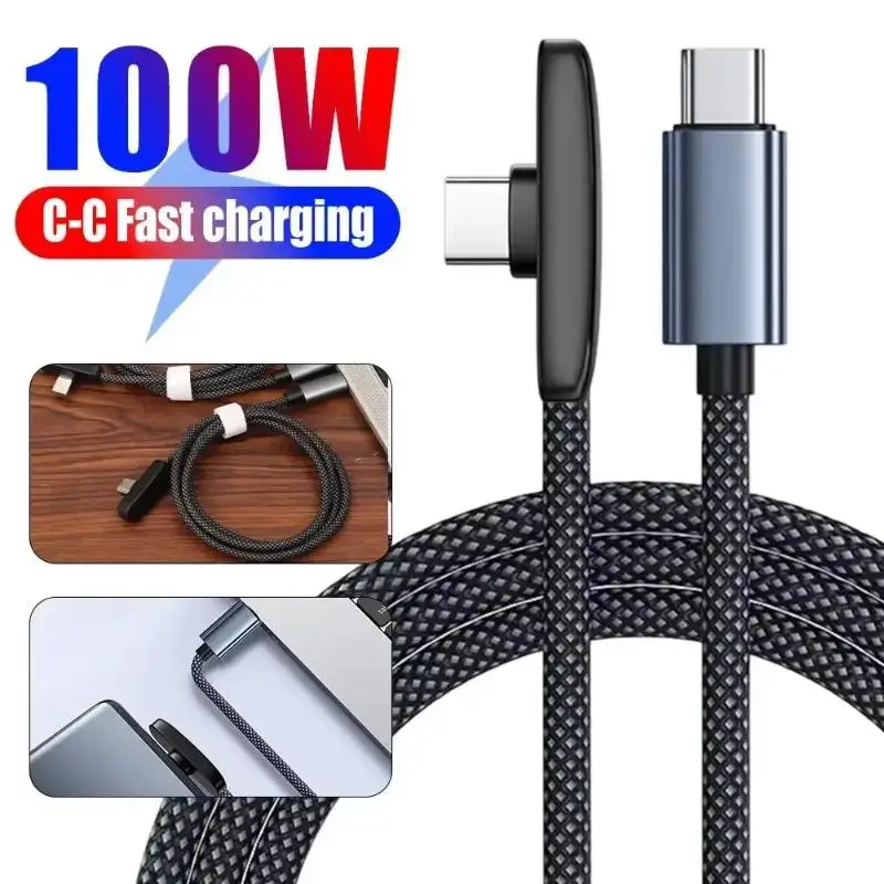 90-Degree USB Type-C Cable – 100W Fast Charging & Data Transfer – Portable Compatible With Various Type-C Phones