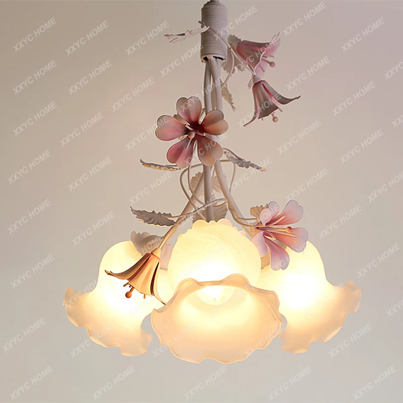 Pastoral restaurant chandelier wrought iron wedding room red rose flower lamp small restaurant lamp flower and grass lamp