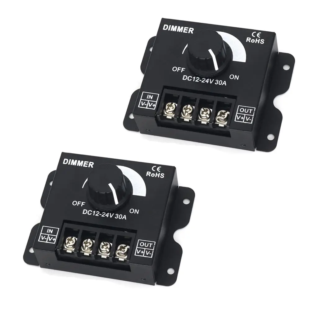 2-in-1 LED Dimmer Switch 12V-24V 30A 360W Adjustable Voltage Regulator Brightness Controller for 5050 LED Strip Light