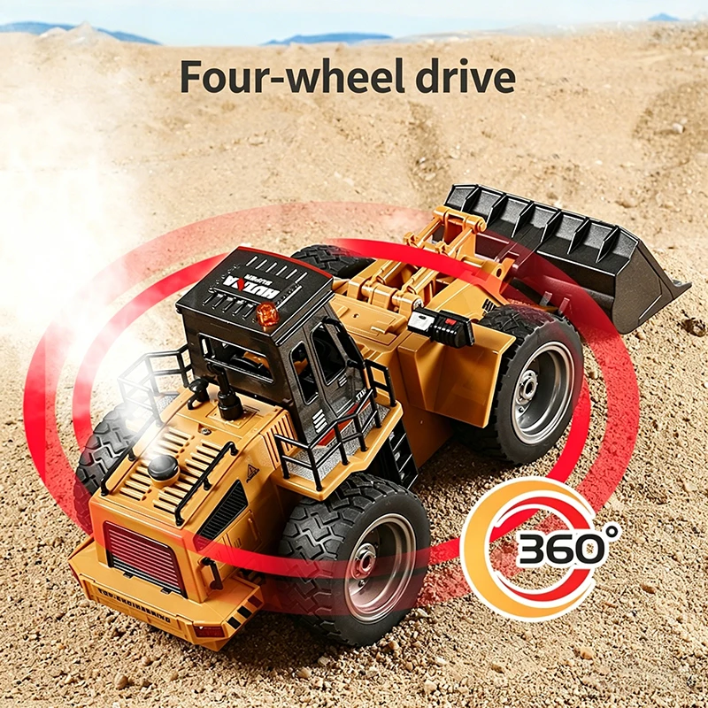 HUINA 1/18 520HD RC Alloy Loader 2.4G Remote Control Bulldozer Forklift Engineering Vehicle Model 11-Channel Led Light Toy Gift