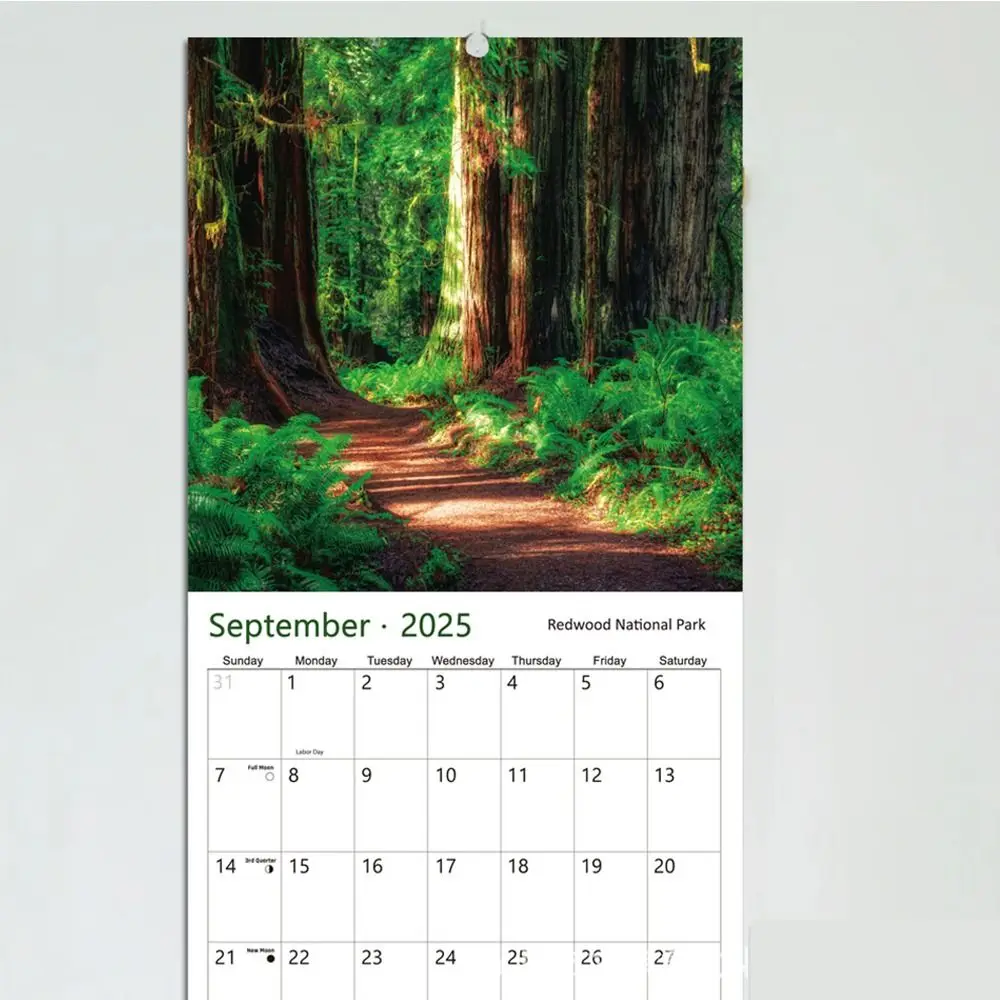 Calendrier mural mensuel des parcs nationaux avec de belles photos scéniques, liste de tâches portables, 2025, 12 mois