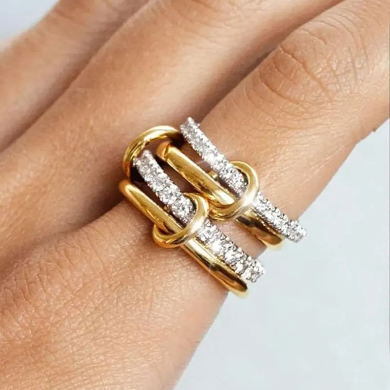 Anillo de Cobre de Dos Colores con Cuatro Anillos, Hipoalergénico, Estilo Ins, Ideal para Combinar, Joyería para Mujeres Jóvenes