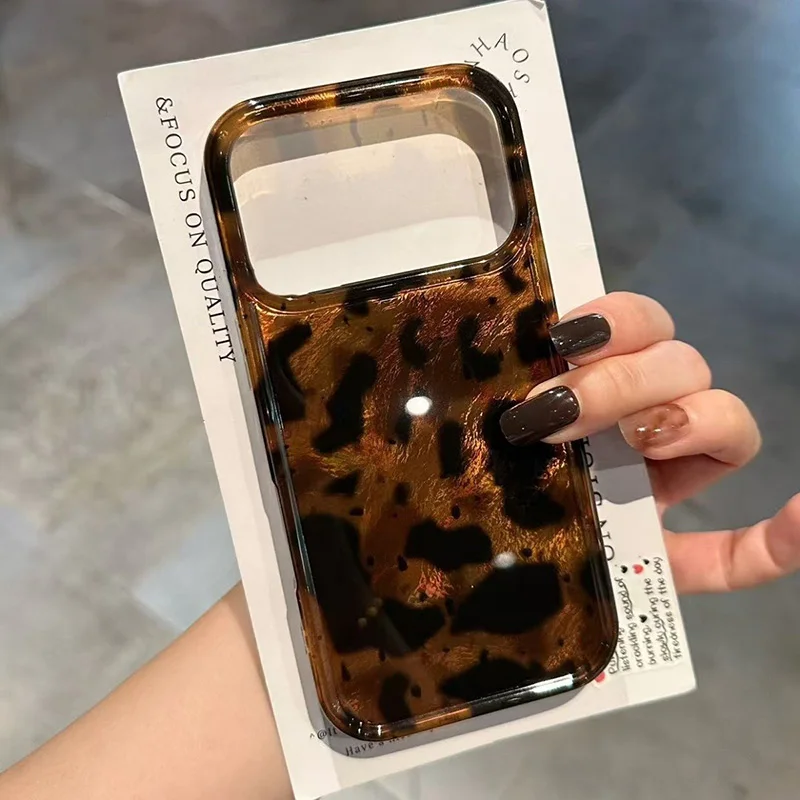 Cover per iPhone con Design a Stampa Leopardata Nera e Motivo Vortice Glaciale per iPhone 16 17 15 14 13 12 11 Pro Max XS XR X 7 8 14 15 16 Plus