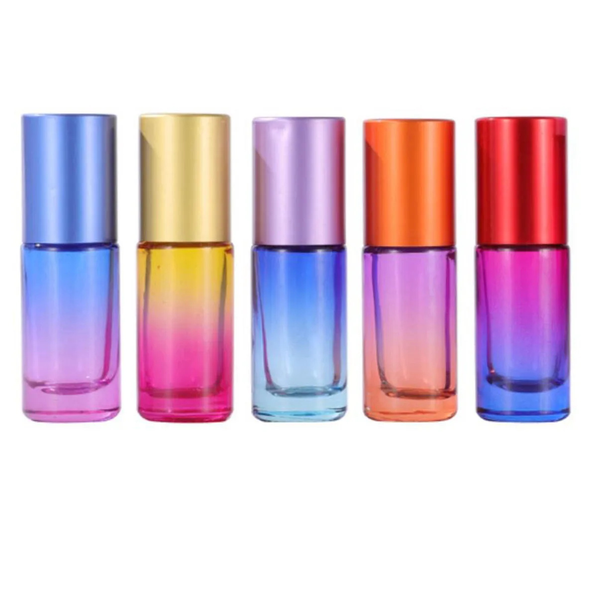 5X 5ml Glass Roll on Bottles Refillable Essential Oils Roller Vials Aromatherapy Perfume Gradient multiple colour Steel Roler