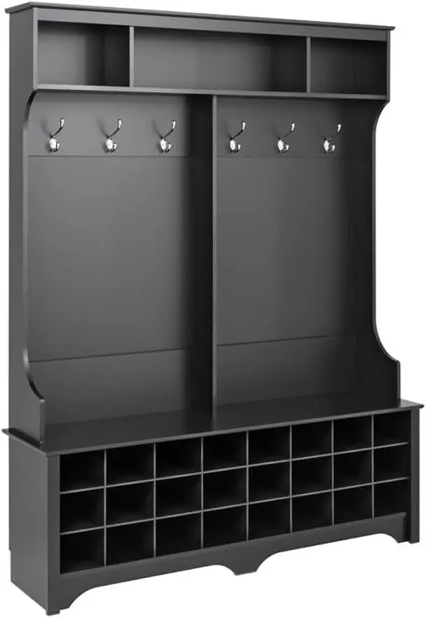 Storage Cabinet with 24 Shoe Cubbies and 6 Double Coat Hooks 15.5