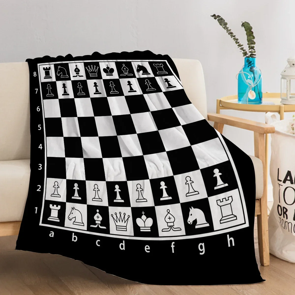 Chess Board Flannel Fleece Throw Blanket Grid Checkered Pattern Warm Lightweight Bed Couch Blanket Black and White