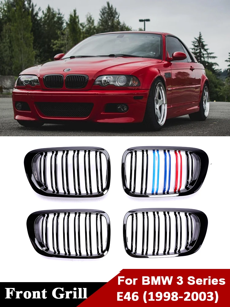 Front Bottom Bumper Kidney Gloss Black Grills Racing M Color Grille 2/4 Doors For BMW 3 Series E46 1998-2003 325i 320i 330i