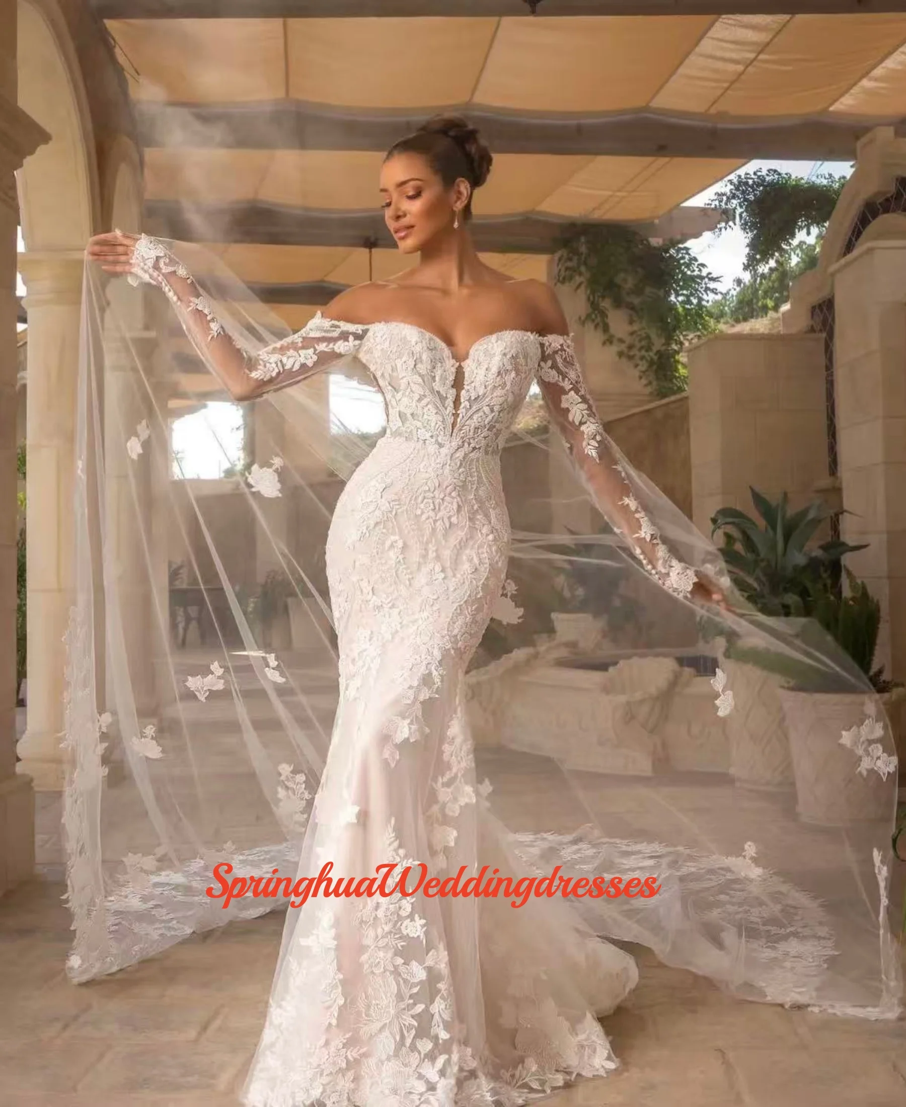Customized Exquisite Lace Appliques Mermaid Wedding Dresses for Bridal Detachable Long Sleeves Sweetheart Vestidos de novia