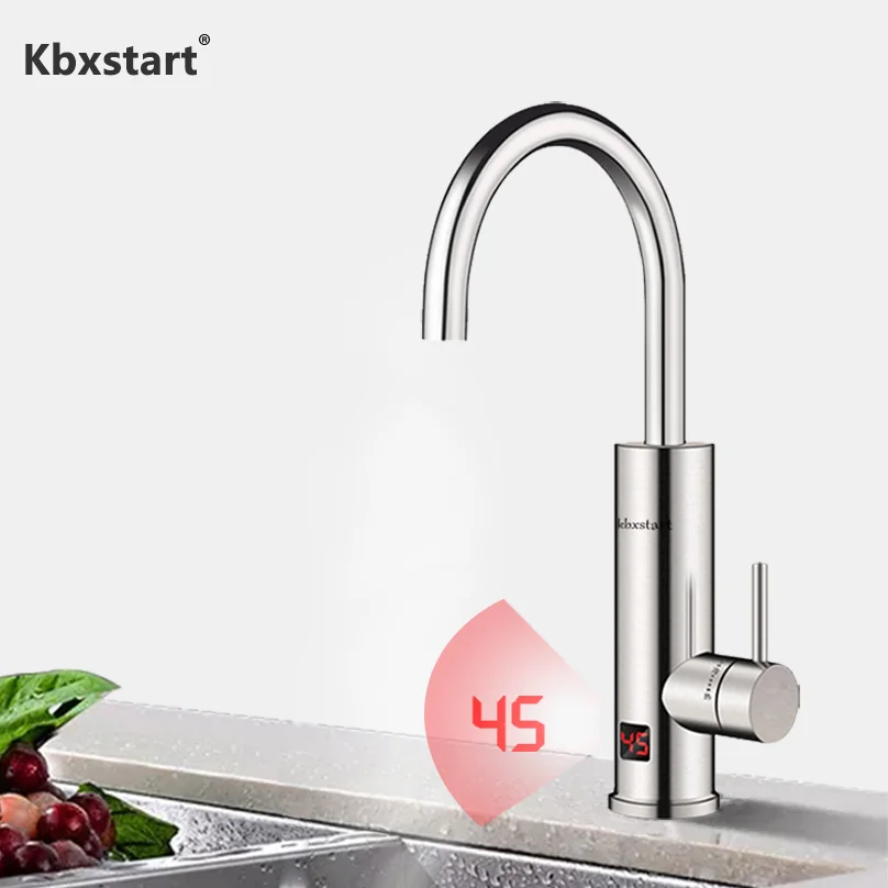 

220V Tankless Kitchen Electric Water Heater Faucet Instant Hot Water Tap With LED Digital Display and Stainless Stell Housing