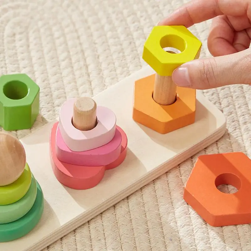 Multifunctional Creative Tower Baby Stacking Puzzle Block Toys Educational Kids Four Pillar Building Blocks For Aged 3