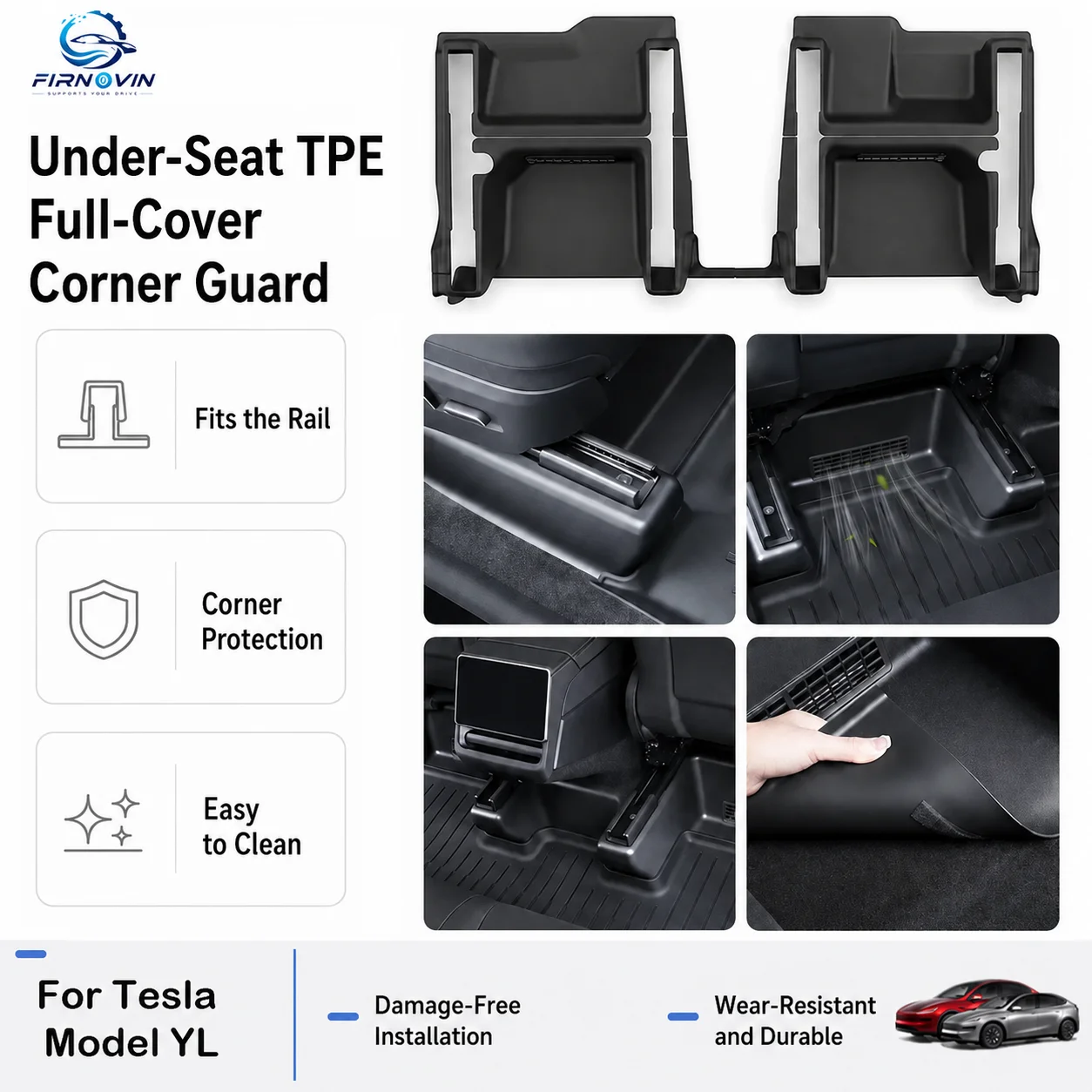 For Tesla Model YL 2026 TPE Seat Slide Rail Protector Under Seat Corner Guard Anti-Kick Flocking Cover Interior Accessories