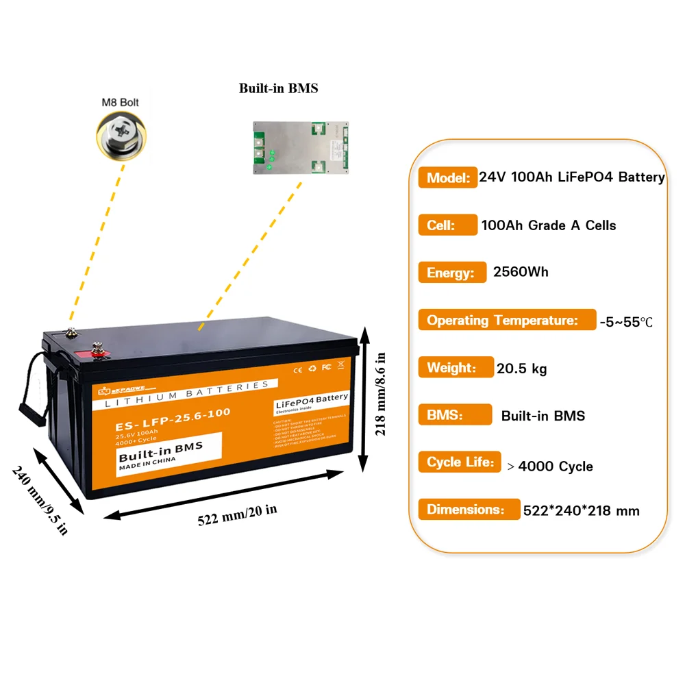 100AH LiFePO4 Batterij 12V 24V 2560Wh BMS Lithium Batterij Oplaadbare Lithium Batterijpakket Voor Camper EU snelle levering Batterij - afbeelding 1