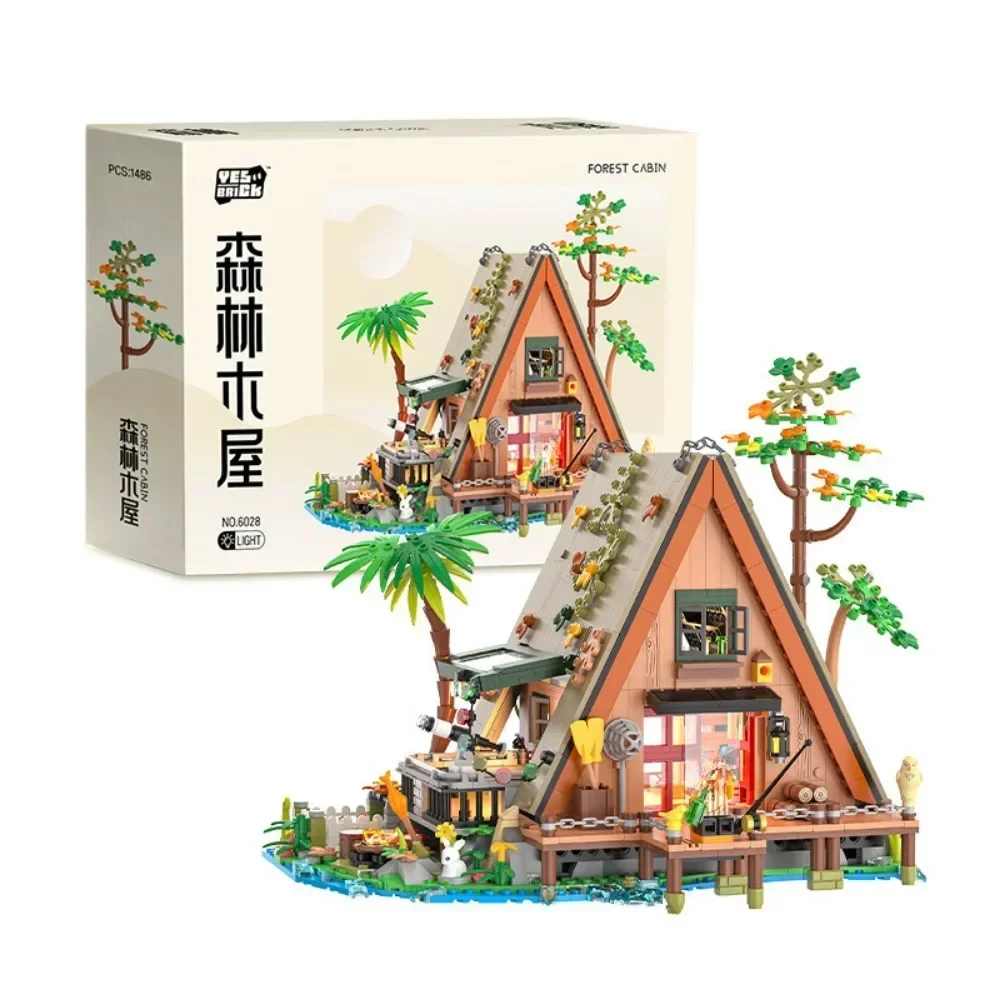 

Creative Forest Wooden House Building Blocks Assemble Bricks City Apartment Store Model with Light for Children's Holiday Gifts