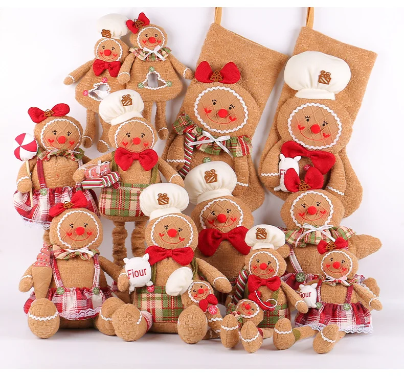 Christmas Gingerbread Man Doll Series Fabric Long Legs Window Ornaments Christmas Decoration Christmas Stocking Hanging Ornament