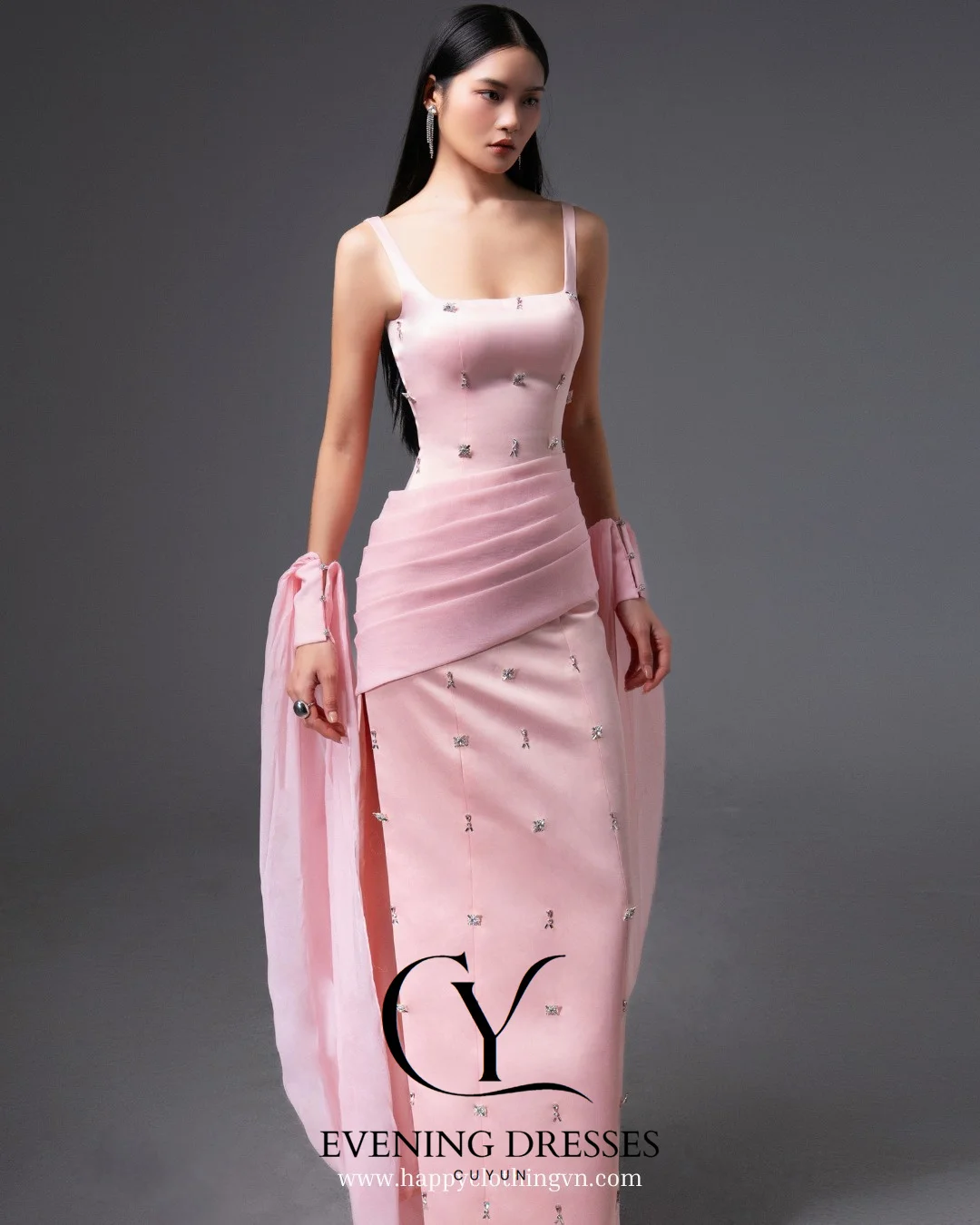 CUYUN 2025 فساتين سهرة نسائية فاخرة جديدة وردي بياقة مربعة مطرز بالخرز فساتين حفلات مخصصة فستان رسمي أنيق