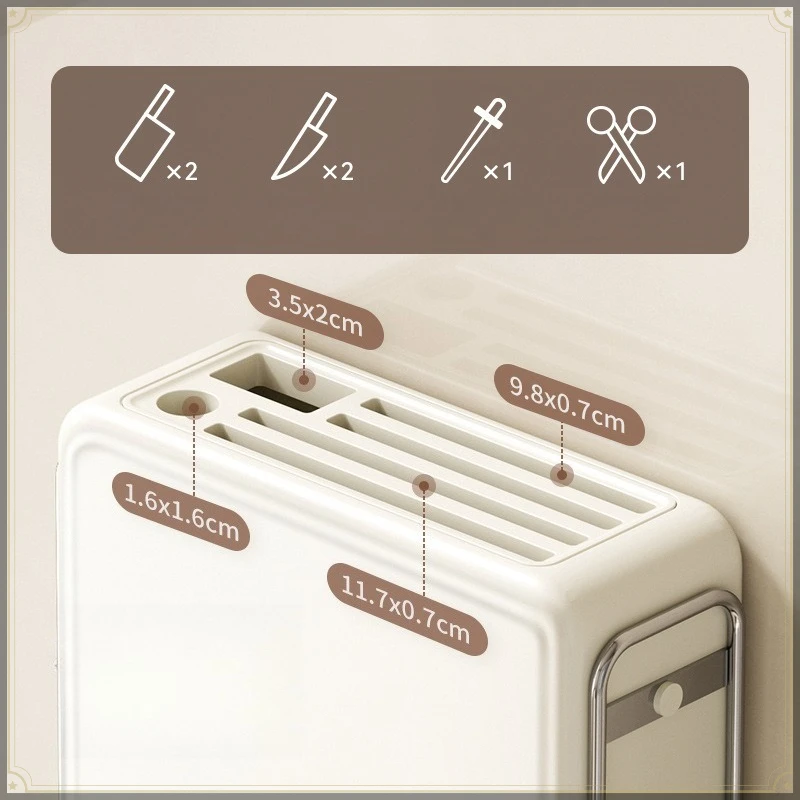 Wall Mount Knife Holder ABS Punch Free with Drain Tray Detachable Strong Load Bearing Multifunctional Kitchen Utensil Rack