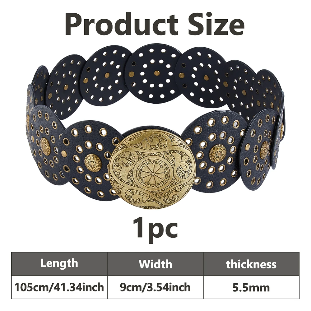 1.05M Women's Boho Disc Belt Vintage Waist Belt Wide Western Leather Belts 9cm Wide Cowgirl Belts for Skirts