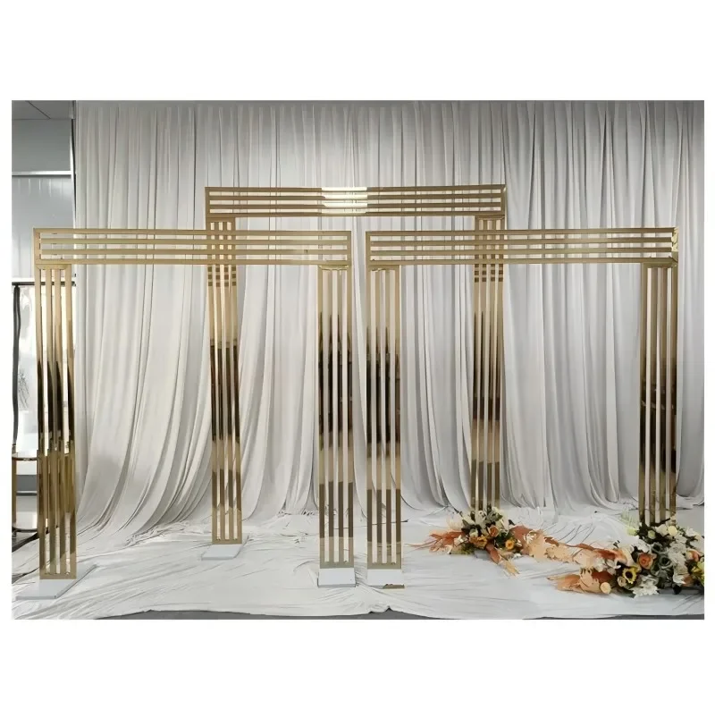 Luxury golden metal flash rust steel wedding arch background stage stand frame wedding event furniture decoration