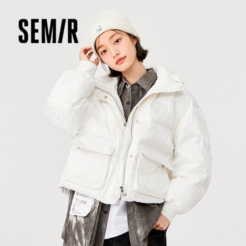 

Semir Down Jacket Women Stand Collar Warm White Duck Down 2023 Winter Loose Jacket