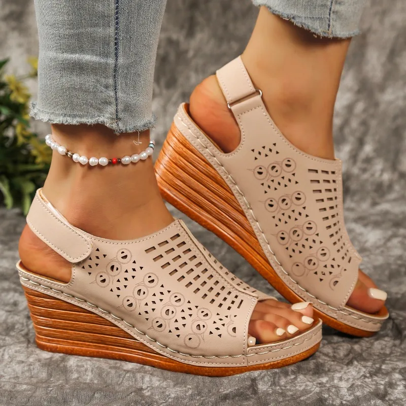 

2025 Hot Sale Ladies Shoes Open Toe Women's Sandals Fashion Hollow Out Casual Summer New Plus Size Best Seller Wedge Sandals