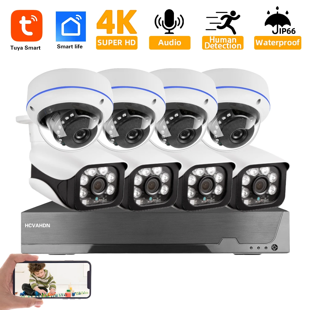 

Tuya 4K POE IP Camera Security System Set 8MP 8CH NVR Kit Outdoor Waterproof Audio CCTV Video Surveillance Camera System Kit 4CH