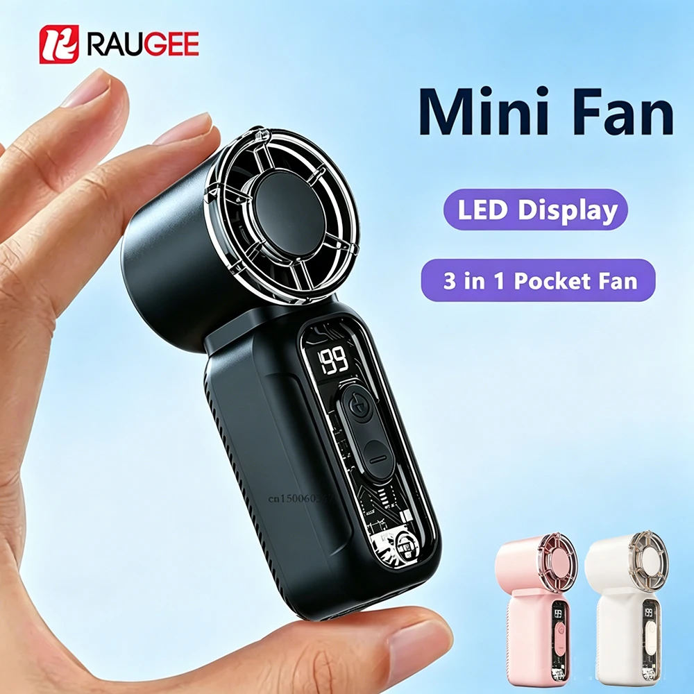 Mini-Handventilator, ultra-kompakter, tragbarer USB-Akku-Nackenventilator mit Digitalanzeige, Taschenformat, kleiner Handventilator