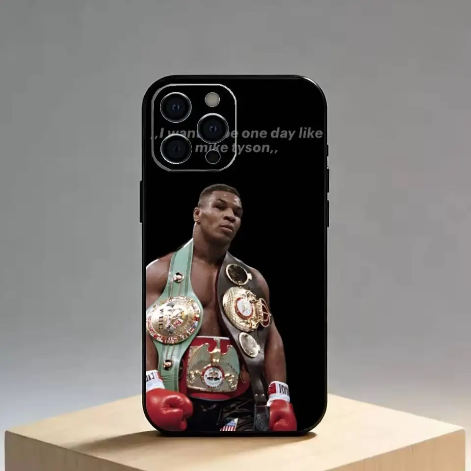 Funda de silicona negra para iPhone 17,16,15,14,13,12,11 Plus,Pro Max,XS con diseño de boxeo y Mike Tyson 3
