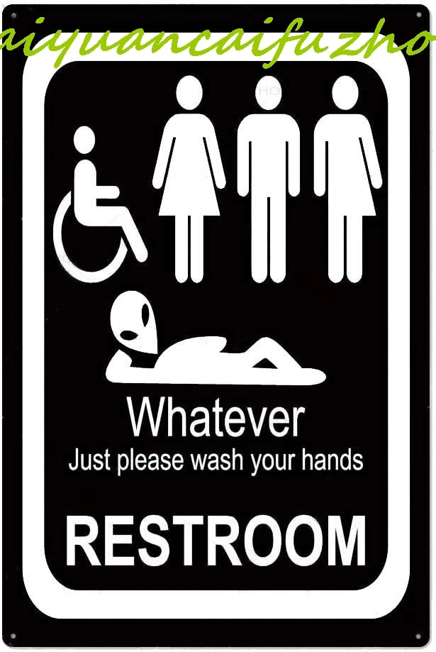 Vintage Chic Funny Metal Sign Bathroom Decor, Restroom Tin Sign, Whatever Just Please Wash Your Hands Poster 12 x 8