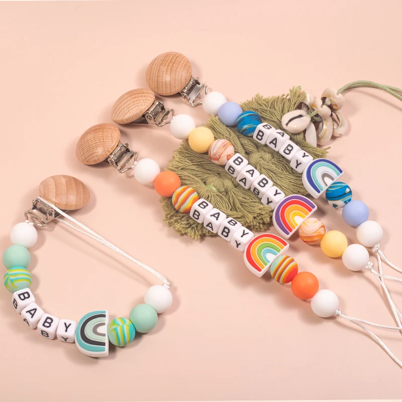 

Personalized Name Baby Pacifier Clips Chains Silicone Hedgehog Beads Teethers Dummy Nipple Holder Clip Newborn Teething Toys