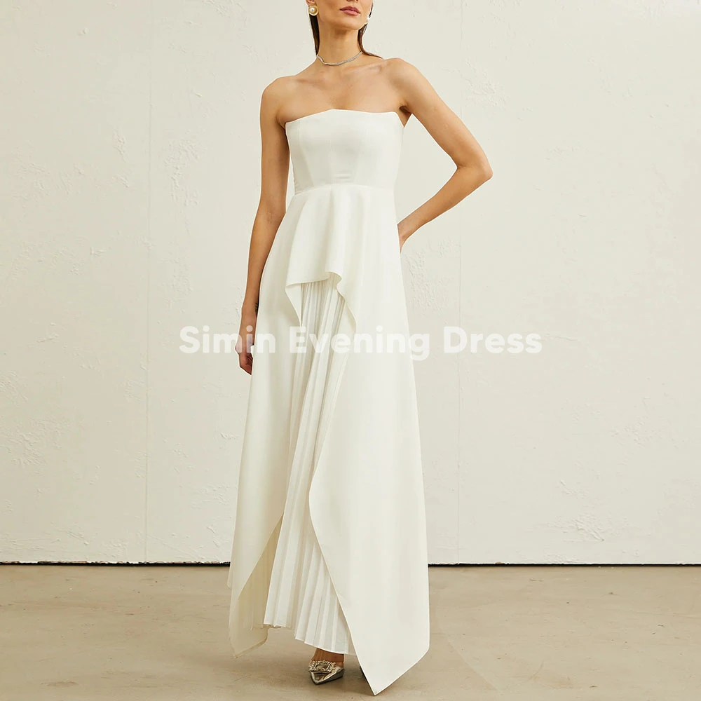 

Simin Customized Women's Strapless Puplum Saudi Evening Dresses With Sleeveless Pleats A Line Ankle-Length Elegant Dresses 2025