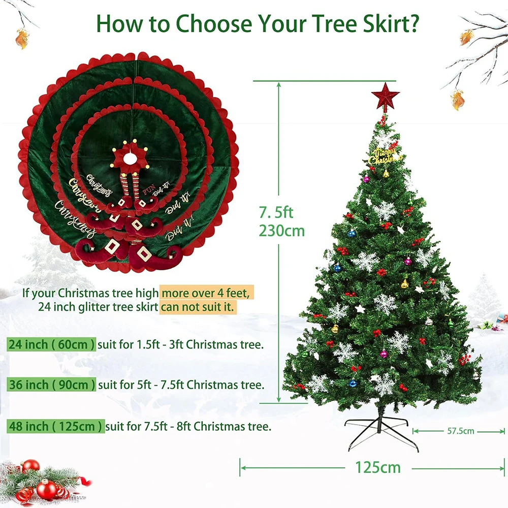 60-152cm Christmas Tree Decoration Christmas Tree Skirt Red Green Elf Tree Skirt Elf Tree Apron Decoration Elf leg Tree Skirt