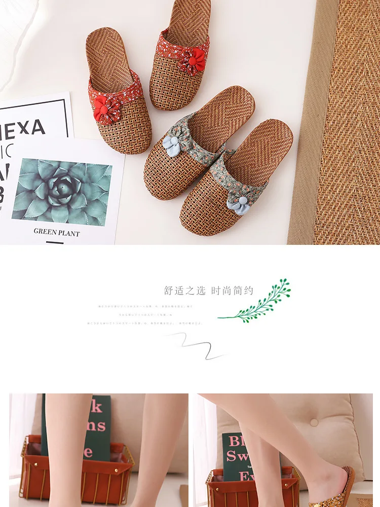 2022 neue Leinen Hausschuhe Frauen Sommer Bambus Matten Haus Hausschuhe Holzboden Schuhe Frauen Eva weiche Sohle Strand Hausschuhe Schuhe Frauen – Detail 10