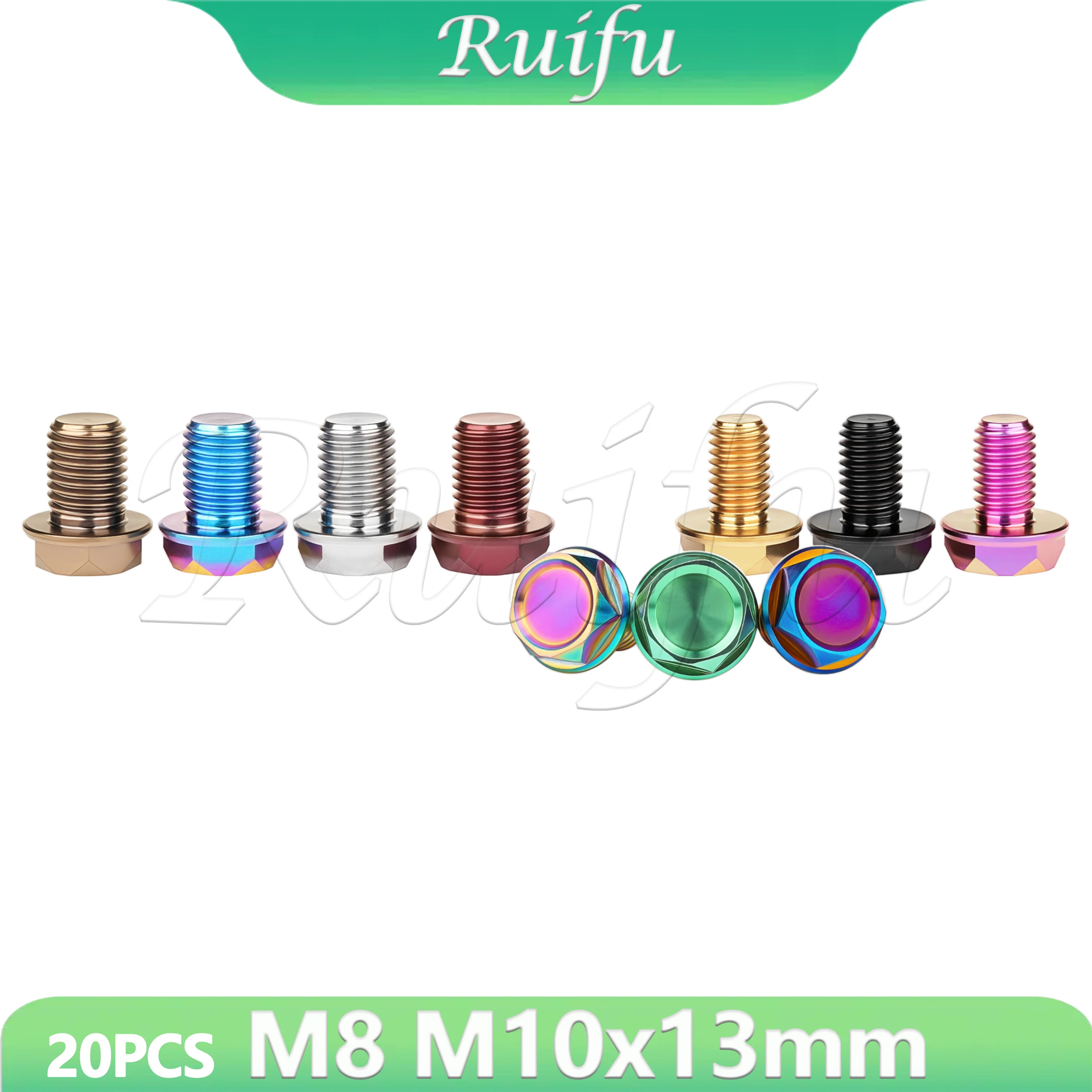 

Титановые болты Ruifu, 20 шт., M8, M10x13 мм, с правой и левой резьбой, шестигранные винты M8, M10 для мотоциклов и зеркал заднего вида