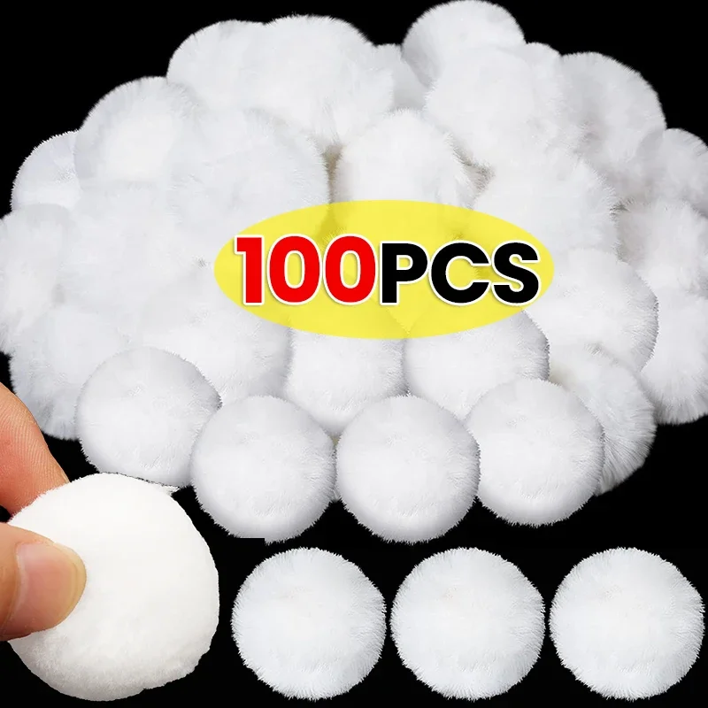 100/1pcs Snow Balls Indoor Fake Realistic Christmas White Soft Pompom Ball DIY Xmas Tree Ornaments Kids Toy Fur Fight Ball 1-6cm