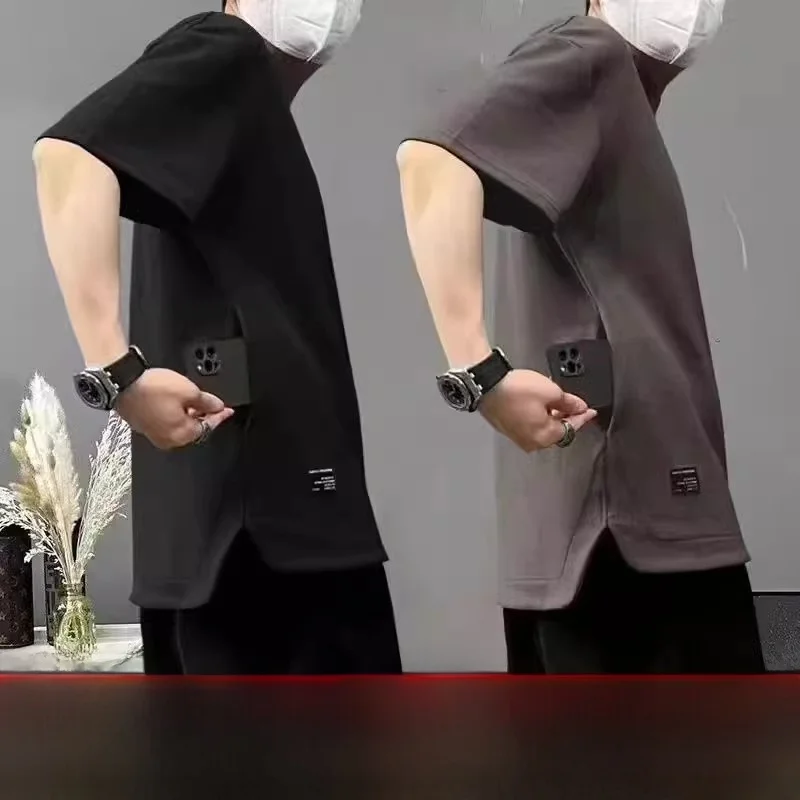 

Летняя мужская футболка из тонкого ледяного шелка, повседневная свободная посадка ort Sve Faionable Top из полиэфирного волокна-стойка