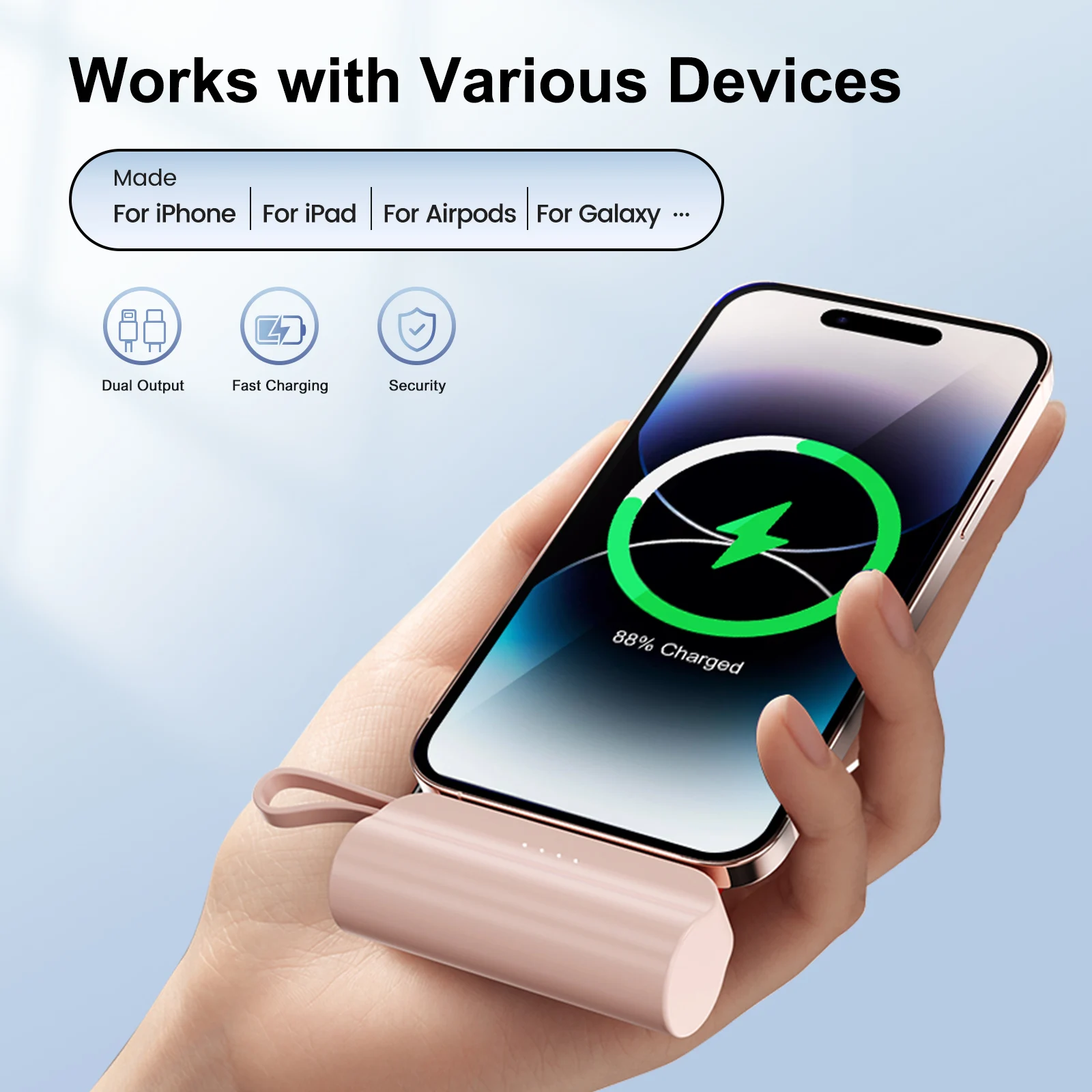 بنك طاقة صغير محمول بقدرة 4500 مللي أمبير في الساعة شاحن هاتف بمنافذ USB-C مزدوجة لهاتف IPhone16/ 15/15 plus/15 pro/15 pro Max/Android