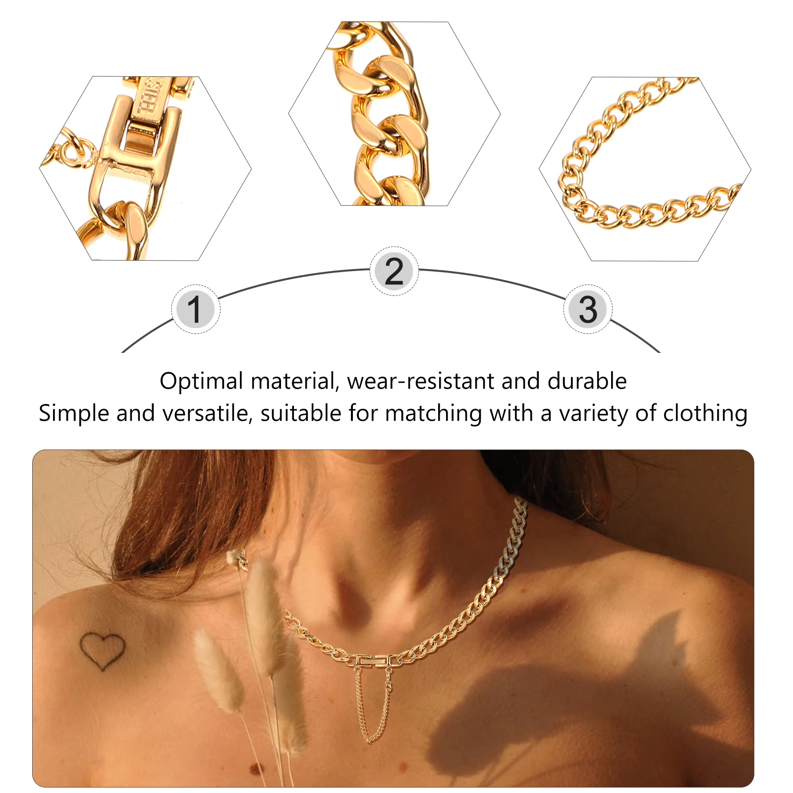 

Choker Necklace Durable Metal Chain All Match Titanium Steel Rustproof Collarbone Fashion Tassel Golden Neck nament Jewelry