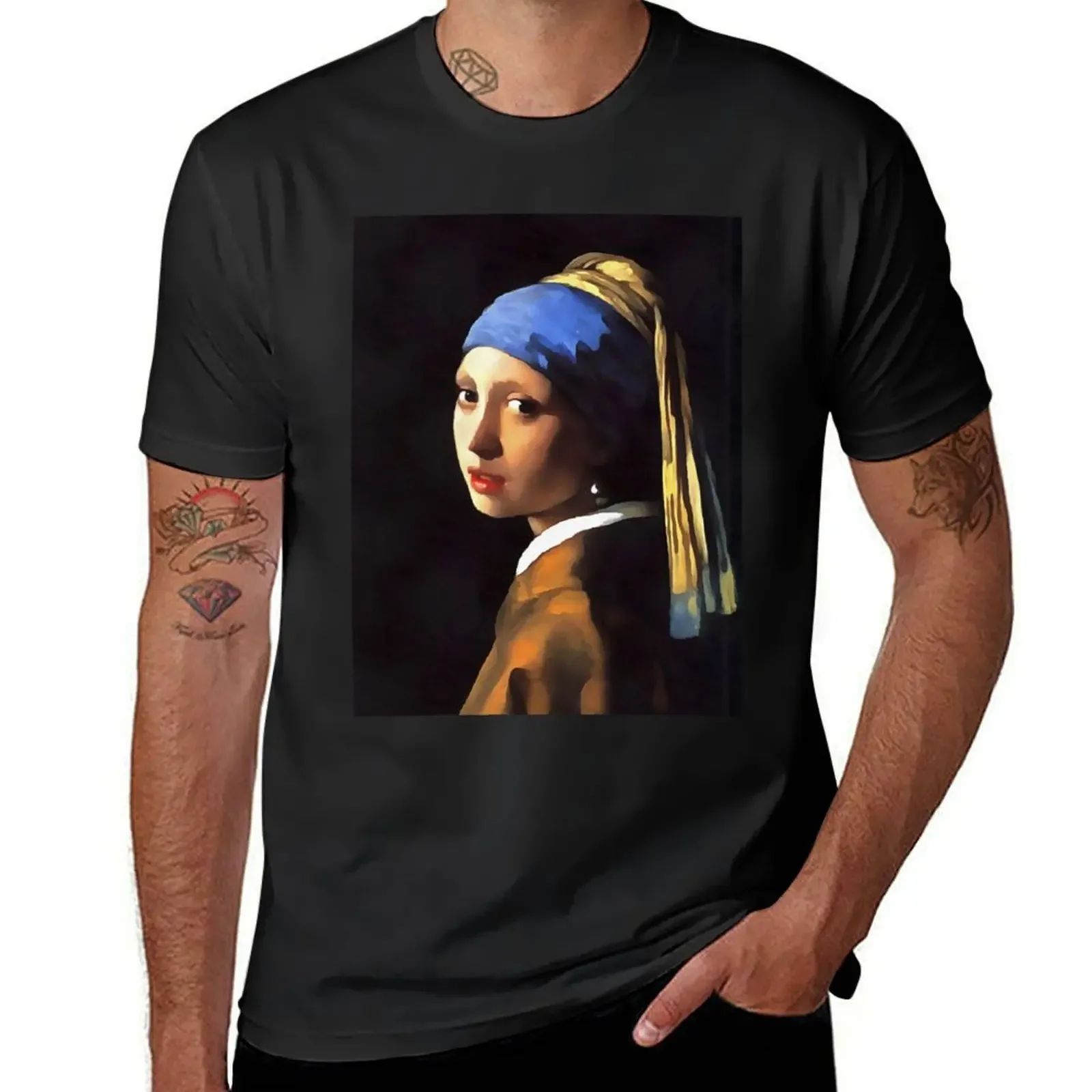 

Girl with a Pearl Earring After Johannes Vermeer T-Shirt vintage graphic tee tops man t shirt clothes for men