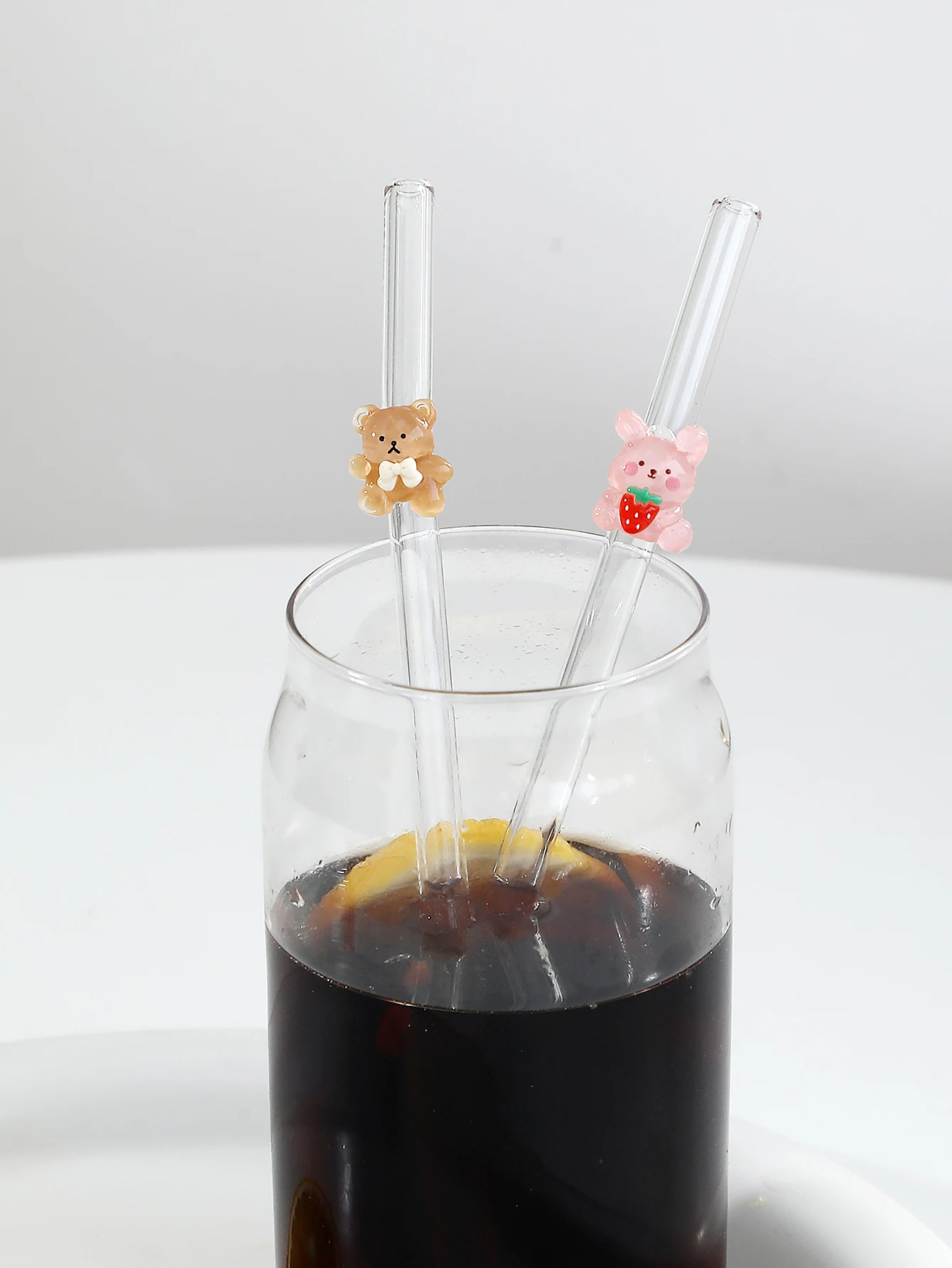 4/6PCS Cartoon Rabbit/bear Glass Straw, Transparent Bendable Drinkware for Smoothie & Cocktail, Reusable Party Supply. - view 4