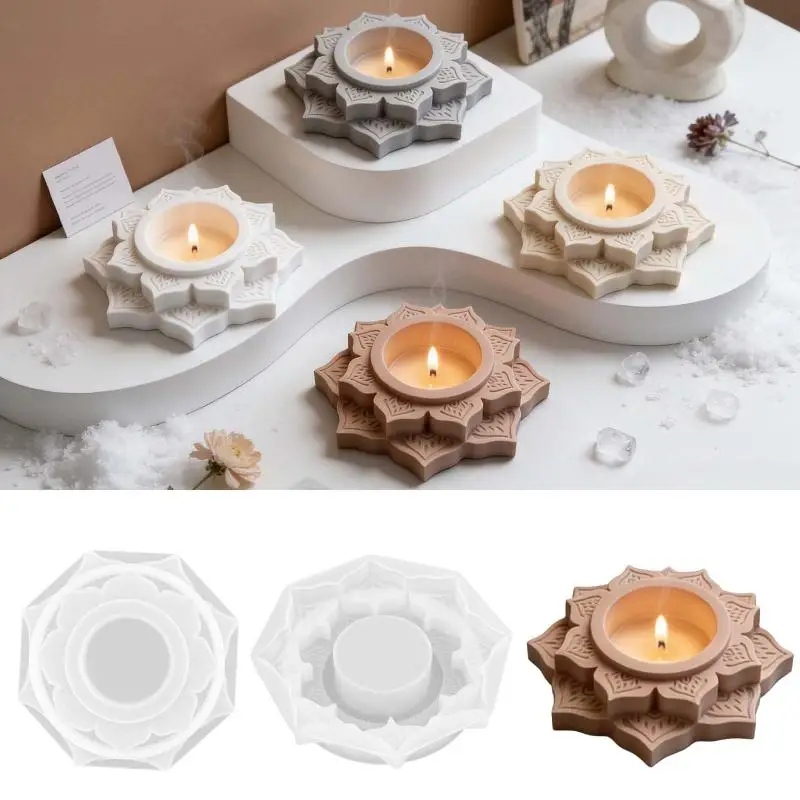 Beton-Kerzenhalter-Silikonform, Runde Lotus-Kerzenhalter-Gipsform, DIY Handgemachte Epoxidharz-Kerzenständer-Formwerkzeug – Detail 1
