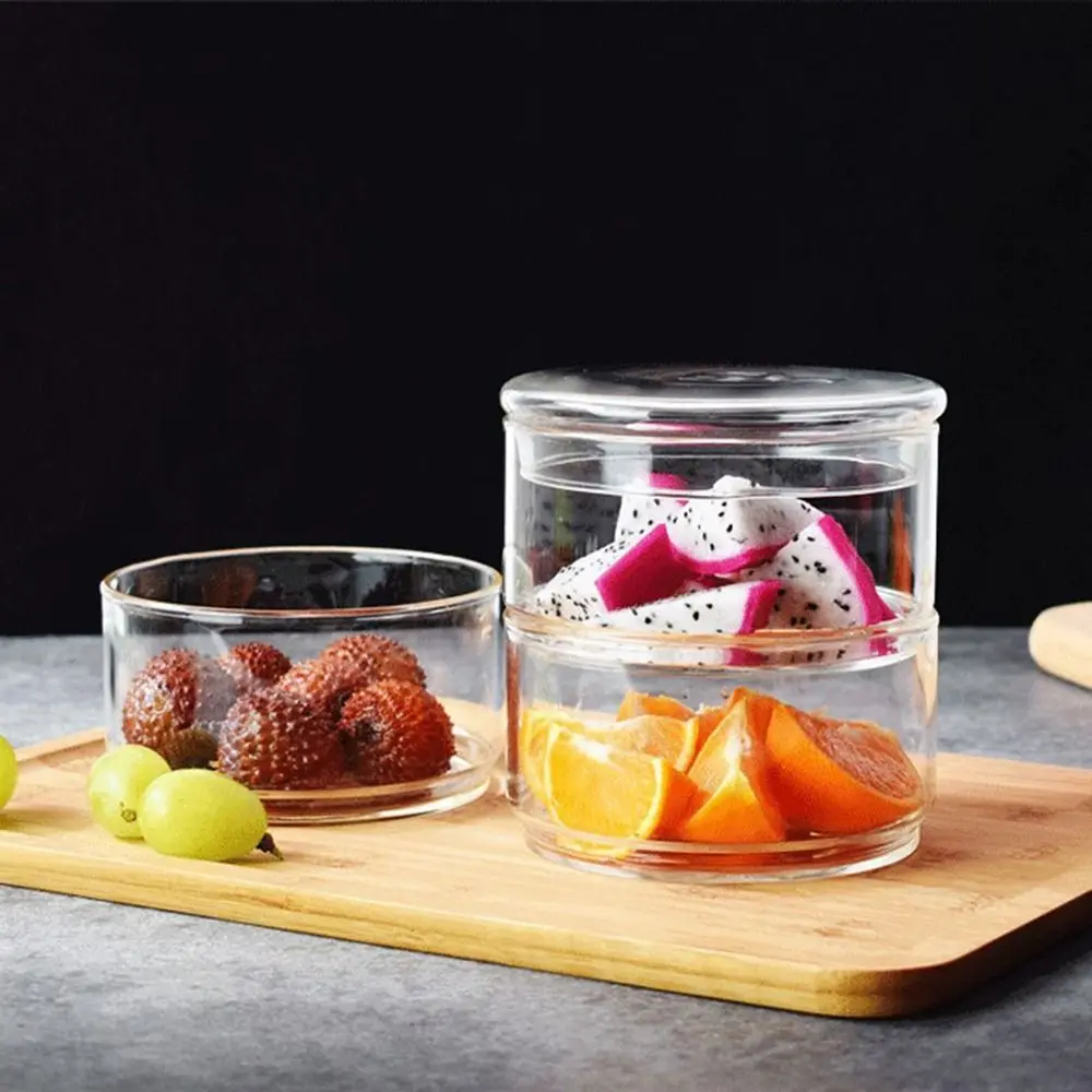 Modern Design Lid Fresh Salad Bowl Bamboo Cover Durable Glass Container Easy To clean Stackable Airtight Snack Bin Fruit