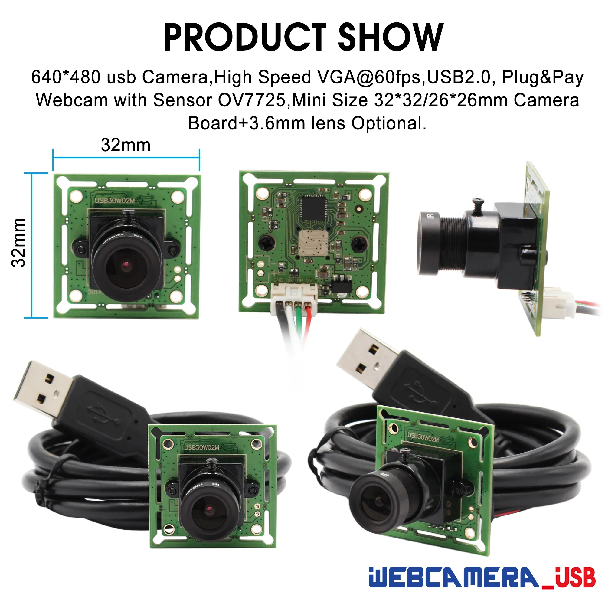 ELP 60fps High Speed USB Camera Module 640x480P HD 12mm lens OV7725 Sensor mini webcam for  Video Conference,Windows,Android,MAC
