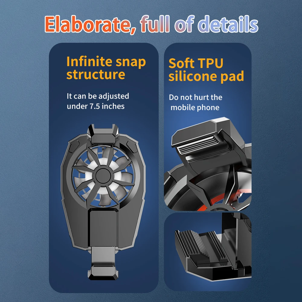 X52 Adjustable Phone Cooler For Gaming Rechargeable Mobile Phone Cooler Radiator Air Cooling Adjustable Cell Phone Gaming