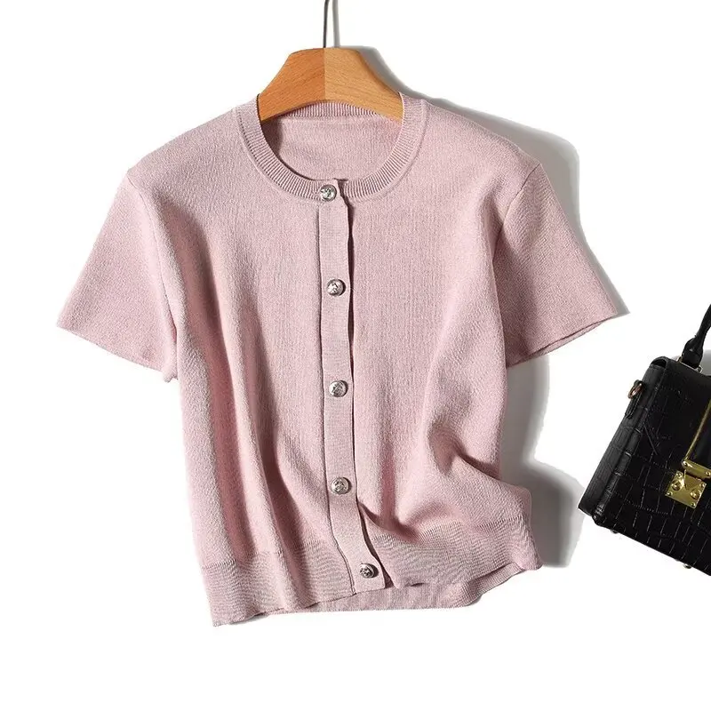 Commerce extérieur vêtements pour femmes 2025 automne nouveau style petit parfum style col rond à manches courtes pull tricoté