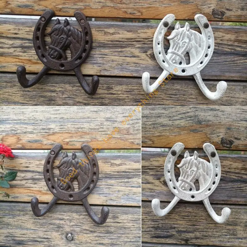

55KF 2 Pieces Decorative Horseshoe Hangers Cast Iron Hanging Hooks For Indoor Outdoor Entryway Bedroom Bathroom Decoration