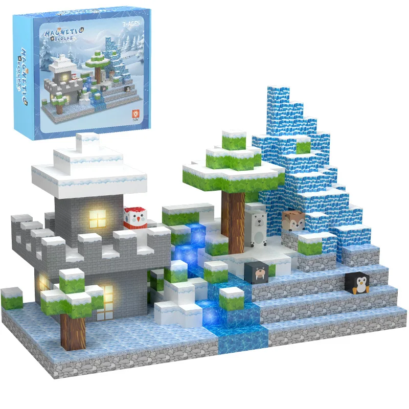 

Winter My World Magnetic Building Blocks Set Children Kids Educational STEM Toy Cube 2cm with LED Christmas Gift
