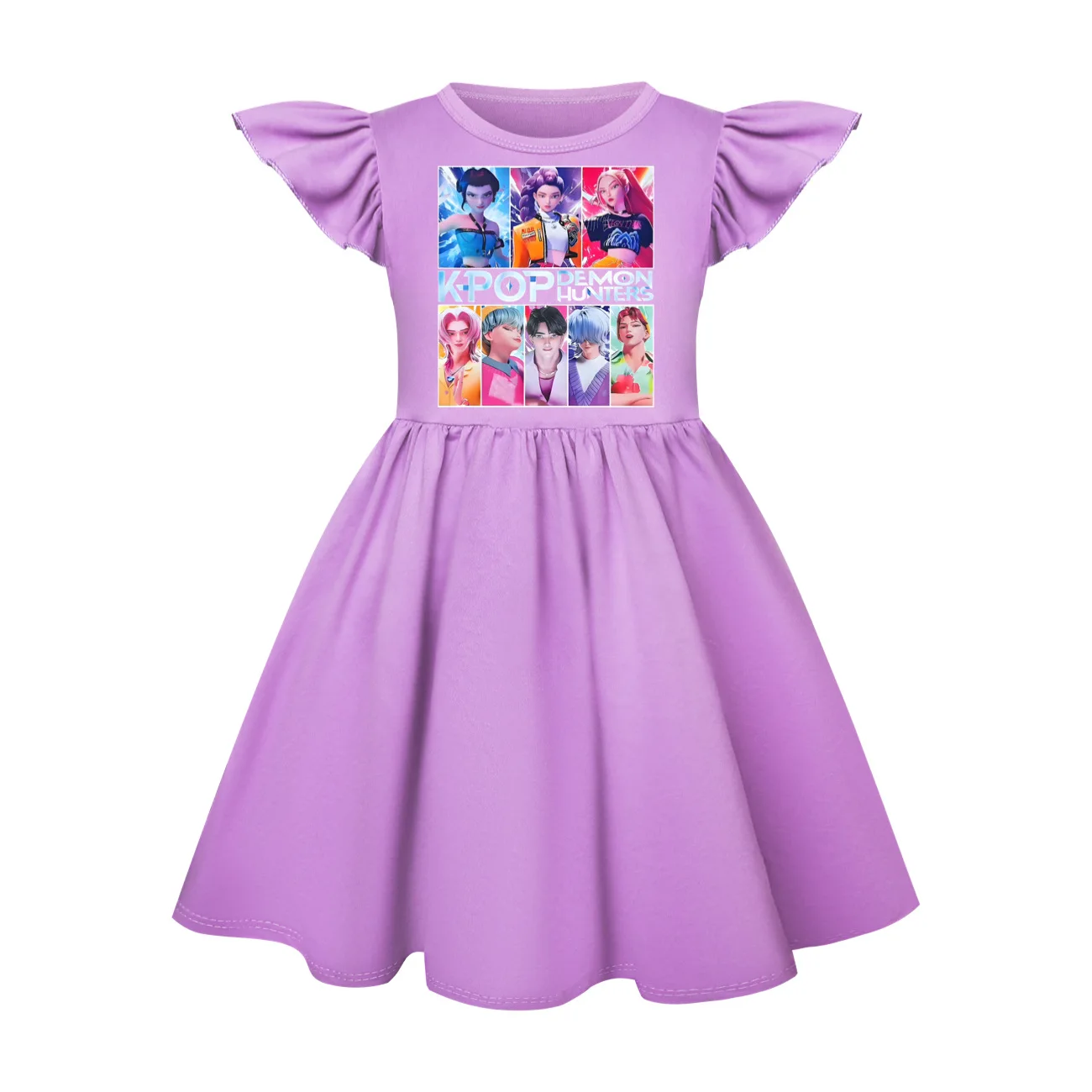 فستان صيفي قصير الأكمام للفتيات الصغيرات من KPop Demon Hunters، مجموعة ملابس أطفال كاجوال مع حقيبة #4